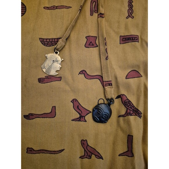 AS•HRO Vintage 90s Y2K Egyptian Charm Wrap Hieroglyphics Graphic Skirt Tan Sz M - Picture 3 of 7